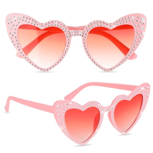 Sibba Herz Sonnenbrille mit Diamanten Festival Hippie Gläser Herzform Party-Sonnenbrille Frauen Vintage Lovely Mode Brillen für Damen Herren Fasching Requisiten Geburtstagsfeier Karneval(Rosa) von Sibba