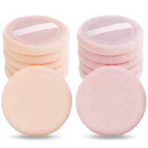 Sibba Makeup Puderquaste 12 Stück Runde Velours Gesicht Schwämmchen Make-up Kompakt Body Container Einstellung Gepresste Mischung Foundation Creme Make Up Band Strap Schwamm Kissen Rosa&Hautfarbe von Sibba