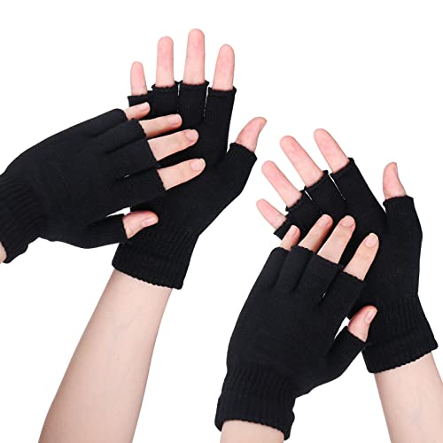 Sibba Winter Halb Finger Fingerlose Handschuhe 2 Paar für Herren Damen Weicher Strick Ohne Warm Kurzer Halb Handstulpen für Herren Damen in Schwarz für Weihnachten Geburtstagsgeschenk Ski Wandern von Sibba