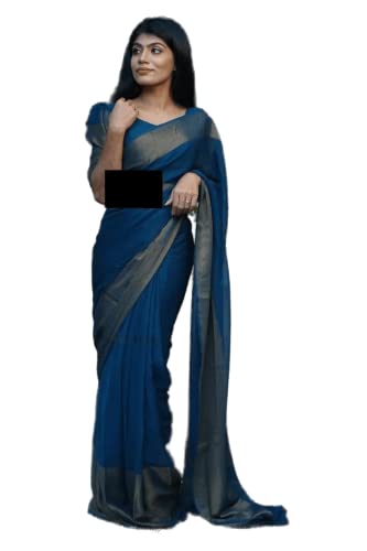 Sidhidata Damen Chiffon Ready To Wear One Minute Saree Mit Unstitched Bluse Stück, Rama, Einheitsgröße Sidhidata Damen Chiffon Ready To Wear One Minute Saree Mit Unstitched Bluse Stück, Rama, Einheitsgröße von Sidhidata