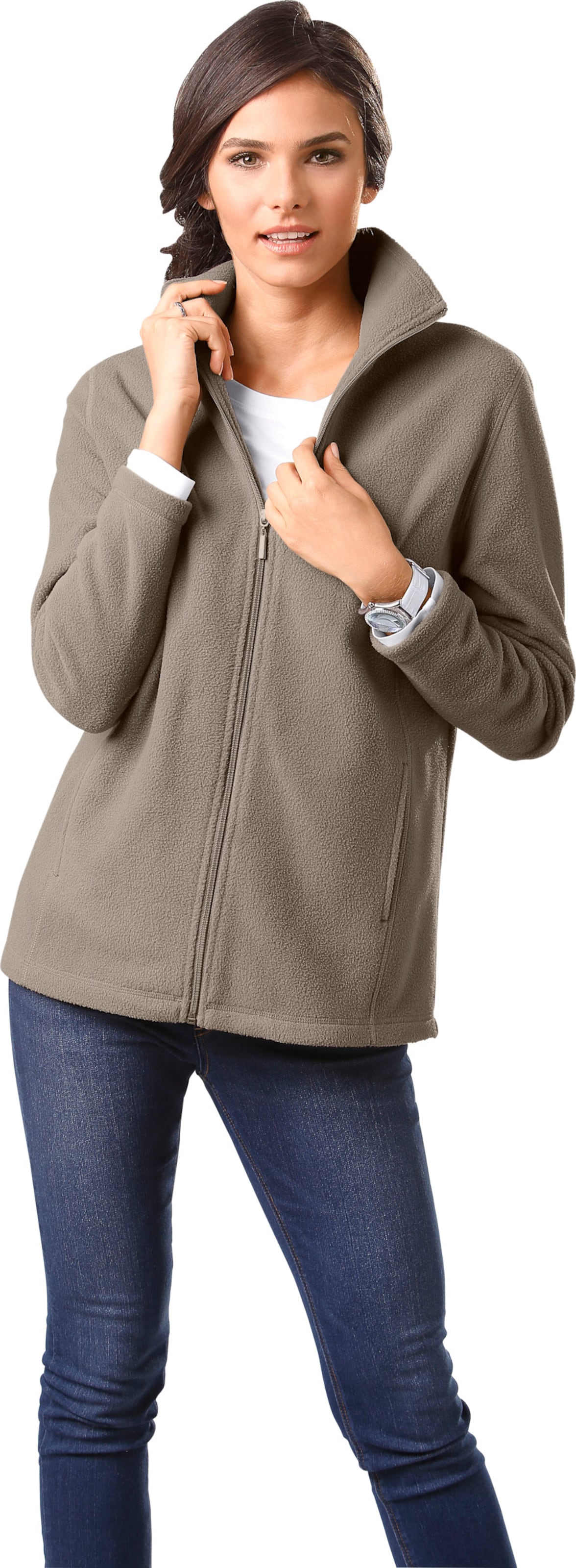 Sieh an! Damen Fleecejacke mit zwei Taschen, taupe von Sieh an!