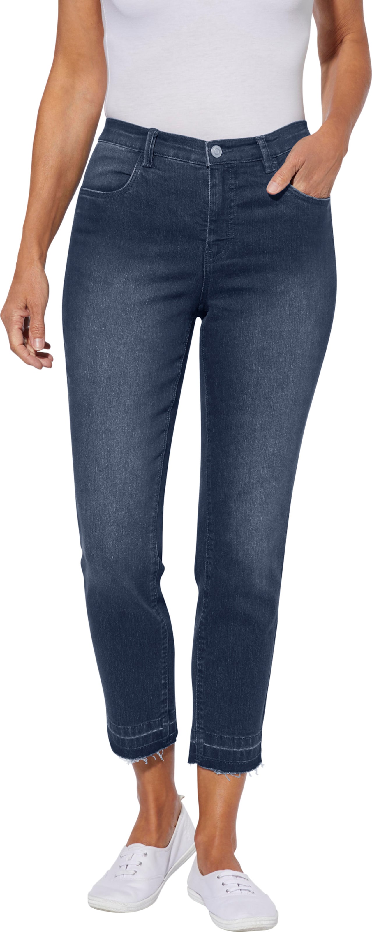 Sieh an! Damen 7/8-Jeans mit gefranstem Saum, blue-stone-washed von Sieh an!