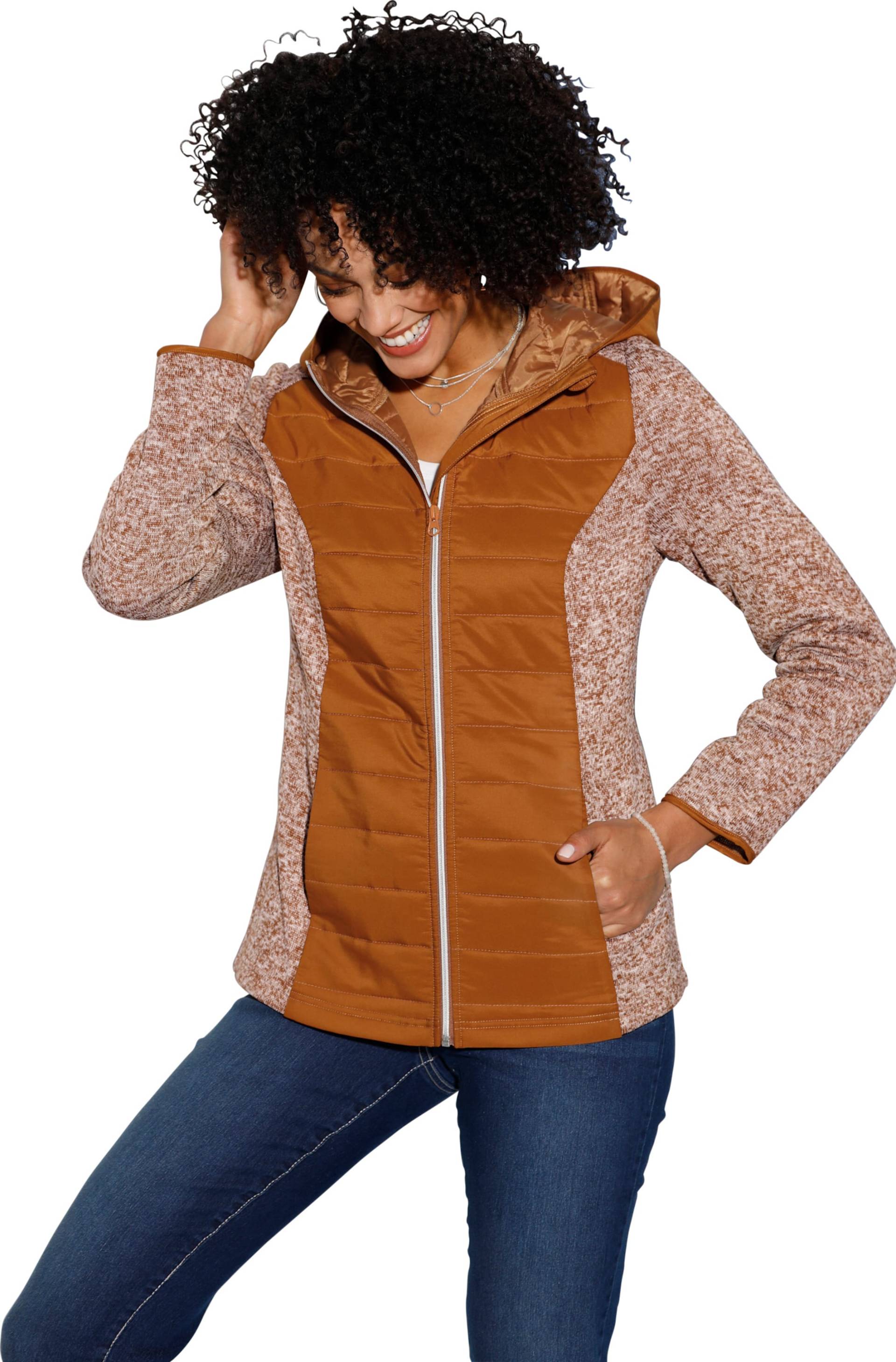 Sieh an! Damen Steppjacke mit Strick-Fleece-Details, cognac von Sieh an!