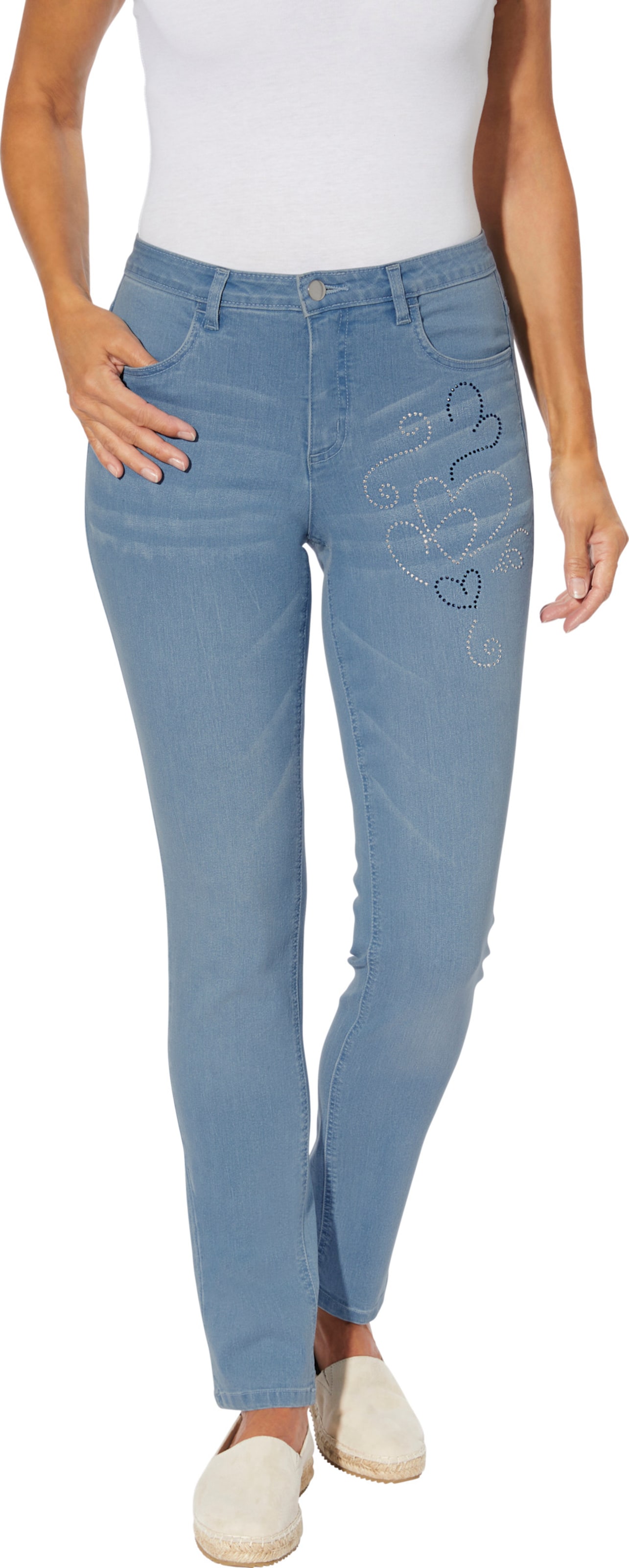 Sieh an! Damen Jeans mit Glitzersteinchen, blue-bleached von Sieh an!