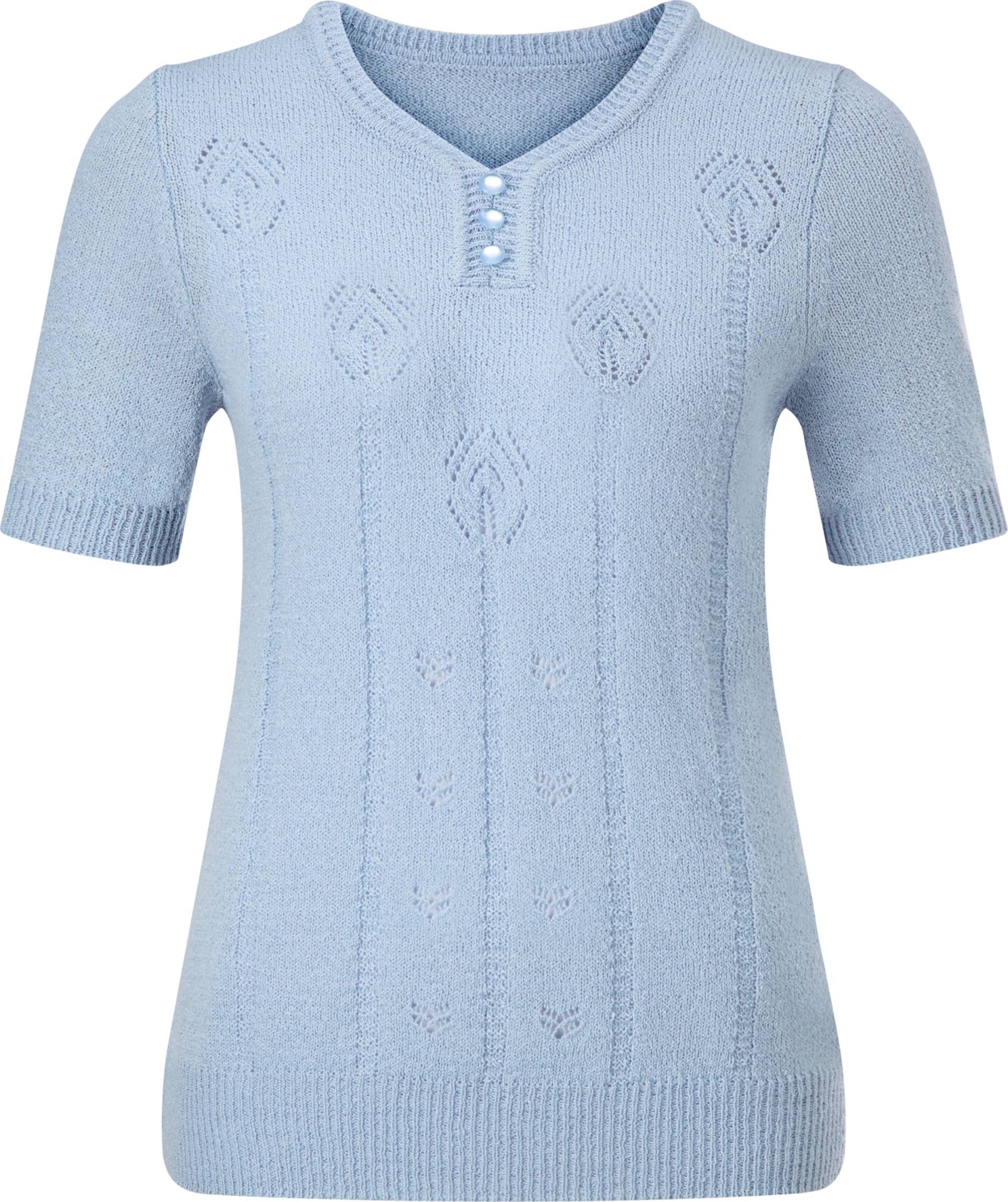 Sieh an! Damen V-Ausschnitt-Pullover mit Ajour-Strickmuster, bleu von Sieh an!