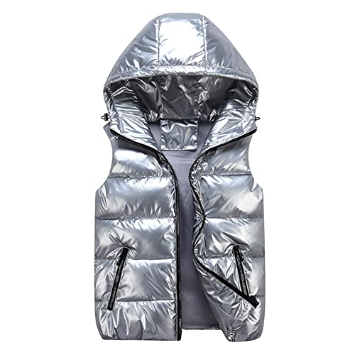 Kinder Jungen Mädchen Kapuzenweste Daunenweste Reißverschluss Warm Herbst Winter Kapuze Weste Ärmellos Winterjacke (Silber, 122) von Siehin