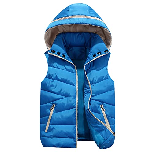 Kinder Jungen Mädchen Kapuzenweste Daunenweste Warm Herbst Winter Reißverschluss Kapuze Weste Ärmellos Winterjacke (Blau, 122) von Siehin