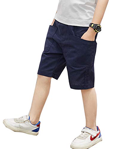 Kinder Jungen Sommer Baumwolle Kurze Hose Casual Shorts Elastischer Bund Strandshorts (Blau, 140-145) von Siehin