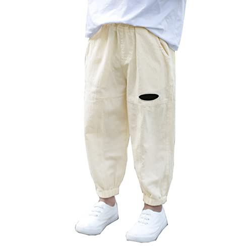 Siehin Kinder Jungen Leinenhose Sommerhose Jogginghose Pumphose Haremshose Freizeithosen (Khaki, 128) von Siehin