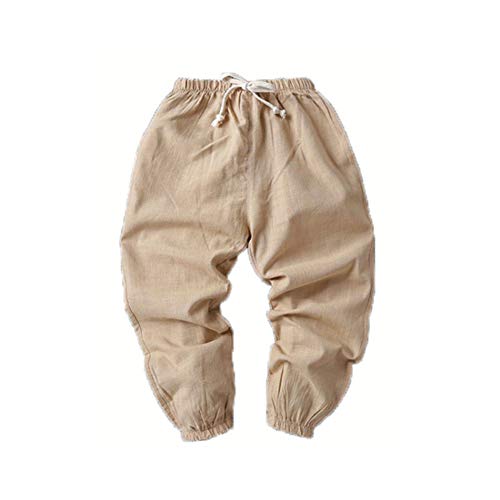 Siehin Kinder Jungen Mädchen Casual Sommerhose Leinenhose Elastischer Bund Freizeithosen Haremshose (120 for Height 110-115cm, Khaki) von Siehin