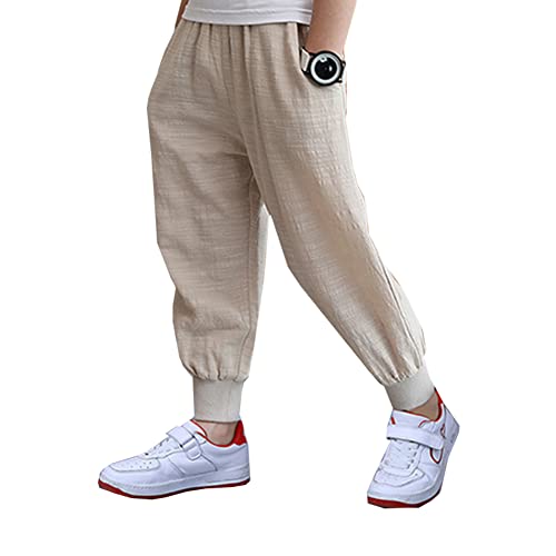 Siehin Kinder Jungen Sommerhose Baumwolle Jogginghose Pumphose Haremshose Freizeithosen (122, Beige) von Siehin