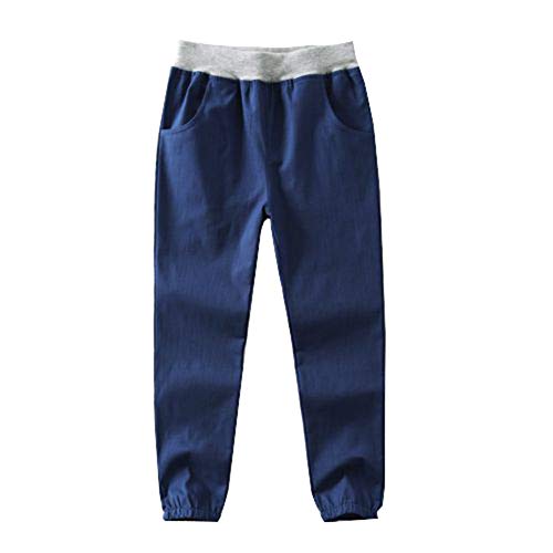 Siehin Kinder Jungen Sommerhose Leinenhose Jogginghose Freizeithosen (100 for Height 90-95cm, Dunkelblau) von Siehin