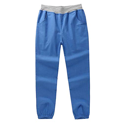 Siehin Kinder Jungen Sommerhose Leinenhose Jogginghose Freizeithosen (110 for Height 100-105cm, Blau) von Siehin