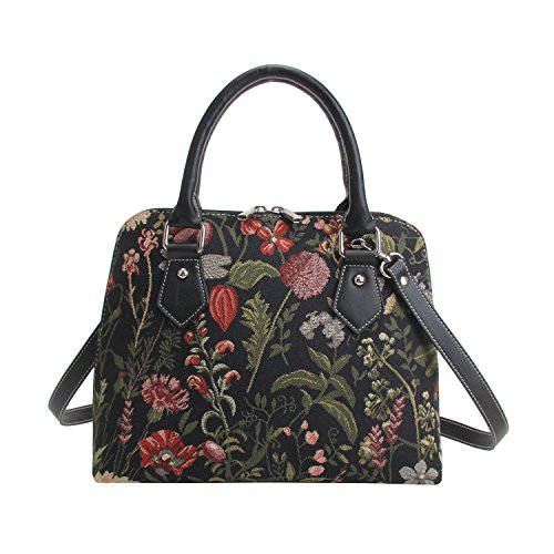 Signare Tapisserie Handtaschen Damen, Umhängetasche damen schultertasche damen und Umhängetaschen damen mit Garten Designs (Morgengarten Schwarz) von Signare