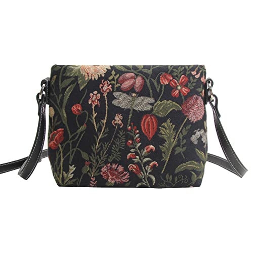 Signare Tapisserie Kleine Handtasche Damen, Umhängetasche Damen, Schultertasche Damen mit Garten Designs (Morgengarten Schwarz) von Signare