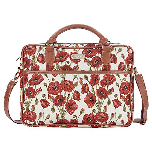 Signare Tapisserie Laptoptasche Computer Messenger Bag Aktentasche für Frauen, Mohnblume/Ausflug, einfarbig (Poppy/Getaway Solids), Medium von Signare