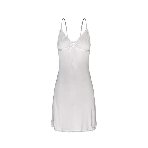 SilRiver Damen Nachthemd aus Seide, geschnürt, Nachtwäsche, volle Slips, sexy Lounge-Kleid(Large, Weiß) von SilRiver