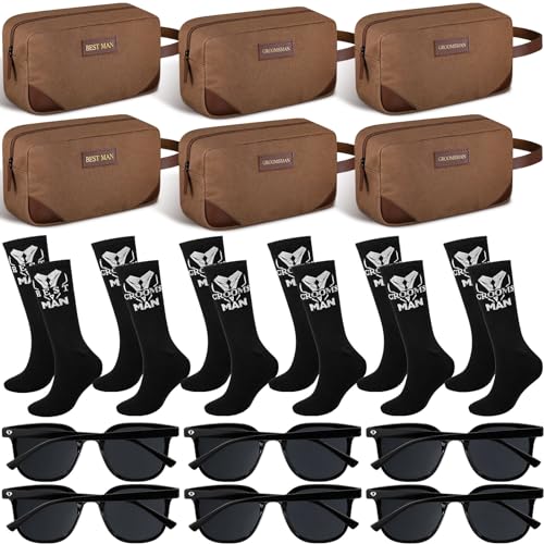 SilTriangle 18-teiliges Hochzeits-Geschenk-Set für Trauzeugen, 6 x Herren-Kulturbeutel, 6 Paar Baumwollsocken für Trauzeugen, 6 Paar Sonnenbrillen für Trauzeugen, Antrag, Junggesellenabschied, SilTriangle 18-teiliges Hochzeits-Geschenk-Set für Trauzeugen, 6 x Herren-Kulturbeutel, 6 Paar Baumwollsocken für Trauzeugen, 6 Paar Sonnenbrillen für Trauzeugen, Antrag, Junggesellenabschied, von SilTriangle