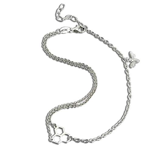 SilberDream Fußkette 25cm Damen 925 ECHT Silber Bienenwabe mit Biene D3SDF5145J Silber Fußschmuck für die Frau von SilberDream