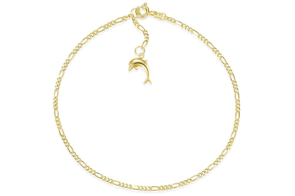 Silberkettenstore Fußkette Figarofußkette 2mm mit Anhänger Delfin - echt 585 Gold, Länge 23cm von Silberkettenstore