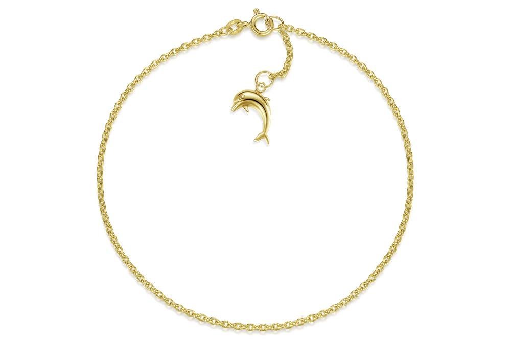 Silberkettenstore Fußkette Fußkette Erbse 1,8mm mit Delphin -echt 585 Gold, Länge wählbar von Silberkettenstore