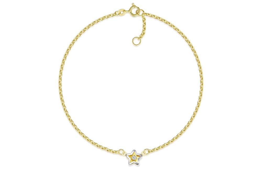 Silberkettenstore Fußkette Fußkette Erbse 1,8mm mit Stern mittig - echt 585 Gold, Länge: 29cm von Silberkettenstore