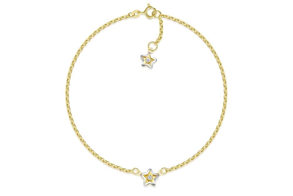 Silberkettenstore Fußkette Fußkette Erbse 1,8mm mit Sterne - echt 585 Gold, Länge: 23cm von Silberkettenstore