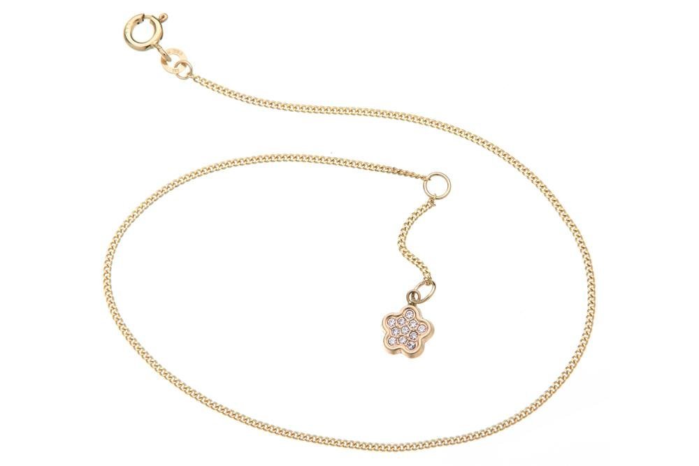 Silberkettenstore Fußkette Fußkette Panzer 1,2mm mit Blume - 333 Gold, Länge wählbar von 23-30cm von Silberkettenstore