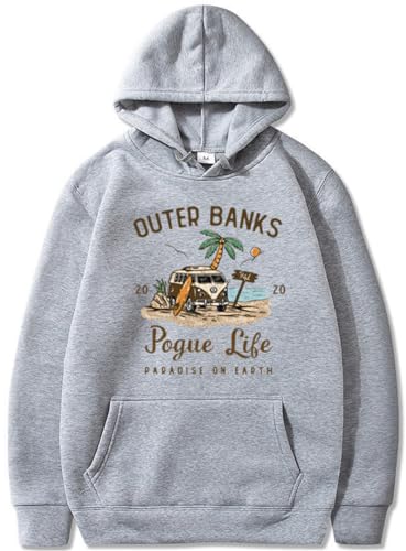 Silver Basic Erwachsener Outer Banks Pogue Life Amerikanischer Retro Hoodie mit Hut und Plüsch-LightGrey-L1 von Silver Basic