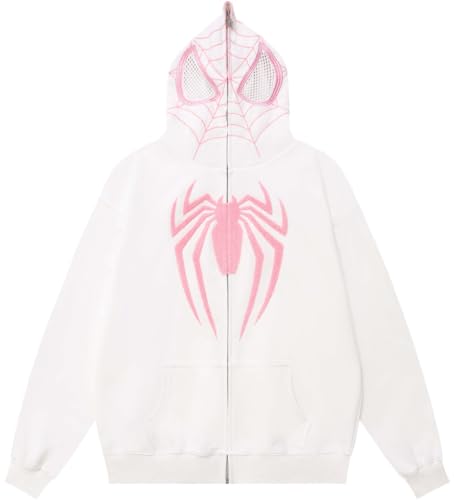 Silver Basic Herren Damen Spider Halloween Csopaly Jacke mit Reißverschluss Mantel-White-M1 von Silver Basic