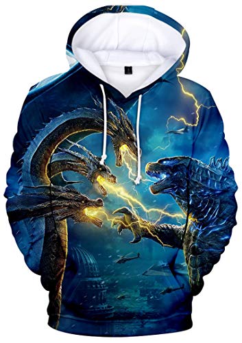 Silver Basic Jungen Sweatshirts Kong Filmcharakter Motiv Kapuzenpullover,Blau Godzilla EL2 von Silver Basic