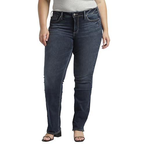 Silver Jeans Co. Damen Suki Curvy Fit Mid Rise Straight Leg Jeans, Dunkles Indigo Spülung, 27W x 29L von Silver Jeans Co.