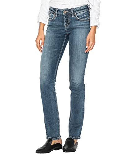 Silver Jeans Co. Damen Suki Curvy Fit Mid Rise Straight Leg Jeans, Mittlere Sandstrahlung, 29W x 32L von Silver Jeans Co.