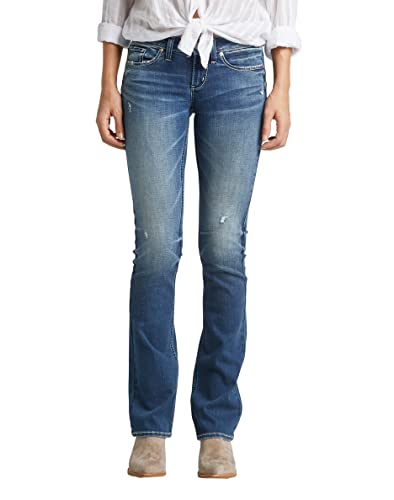 Silver Jeans Co. Damen Tuesday Low Rise Slim Bootcut Jeans, Medium Indigo Distressed, 32W x 31L von Silver Jeans Co.