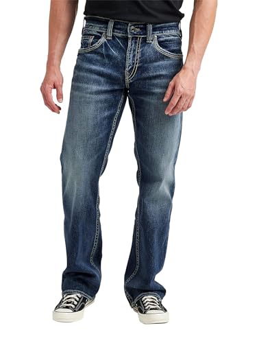 Silver Jeans Herren Zac Relaxed Fit Straight Leg Jeans, Medium Indigo, 30W / 32L von Silver Jeans Co.