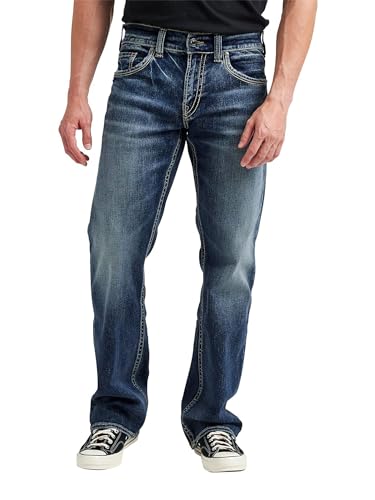 Silver Jeans Co. Herren Zac Relaxed Fit Straight Leg Jeans, Medium Indigo, 34W / 32L von Silver Jeans Co.