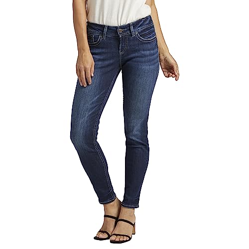 Silver Jeans Damen Suki Curvy Fit Mid Rise Super Skinny Jeans, Dunkle Sandstrahlung, 34W x 31L von Silver Jeans