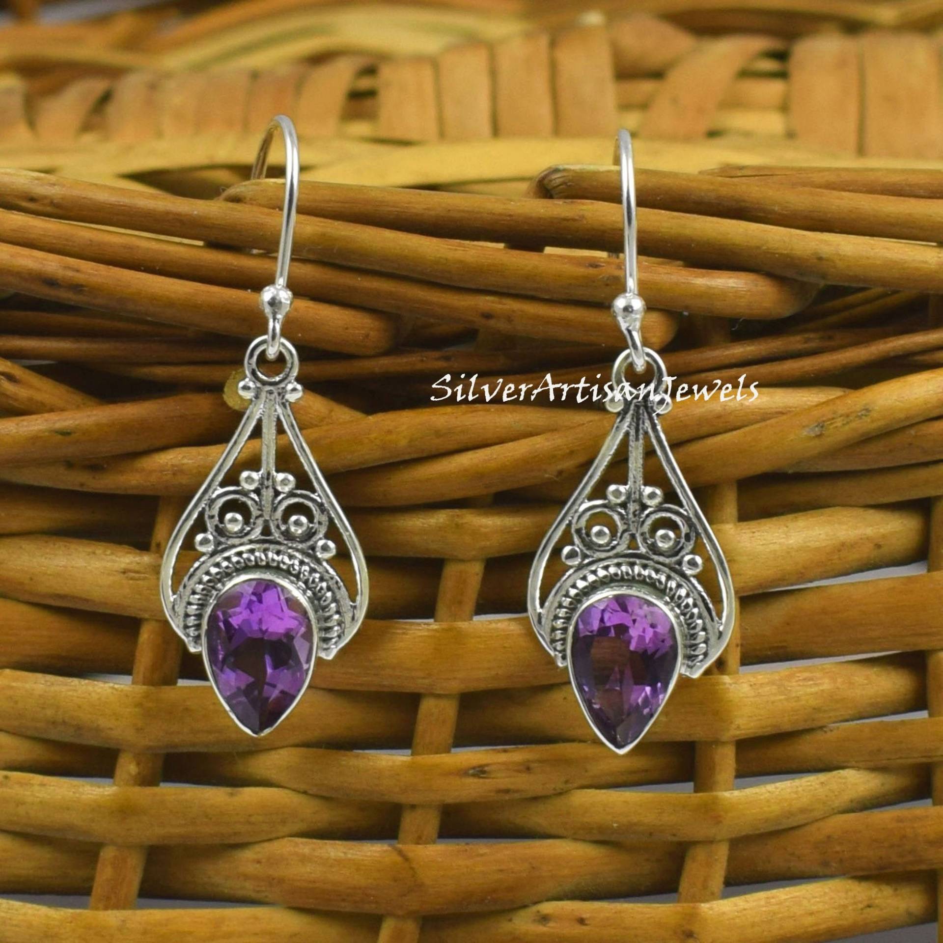 925 Sterling Silber Ohrringe, Echte Amethyst Ohrring, Februar Geburtsstein, Lila Ohrring, Handgemachte Frauen Ohrring, Geschenk Für Sie, Festival von SilverArtisanJewels