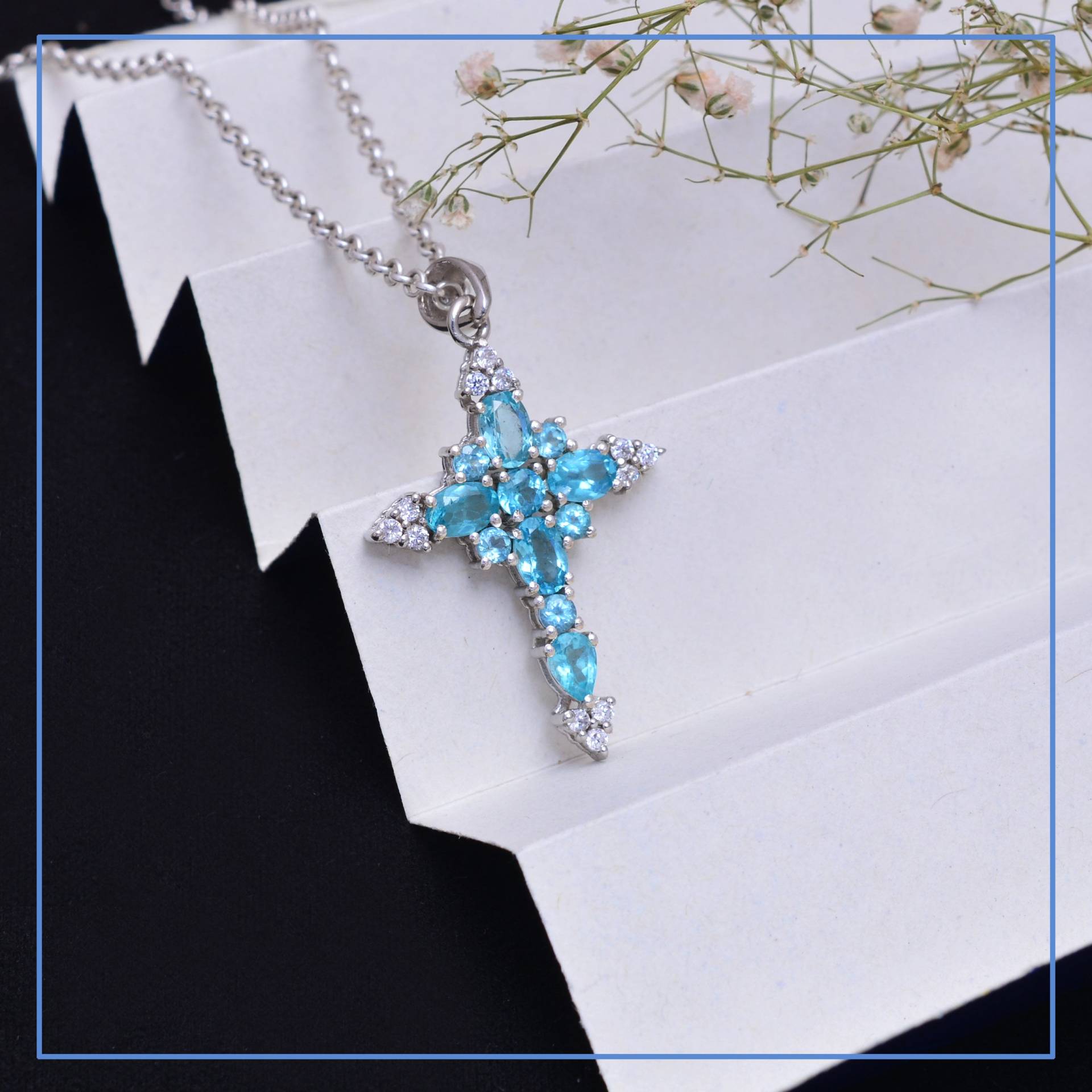 Blauer Apatit Kreuz Sterling Silber Anhänger ~ Sky 925 Feiner Halskette Schmuck Geschenkideen Für Sie Rs013 von SilverGlareJewelry