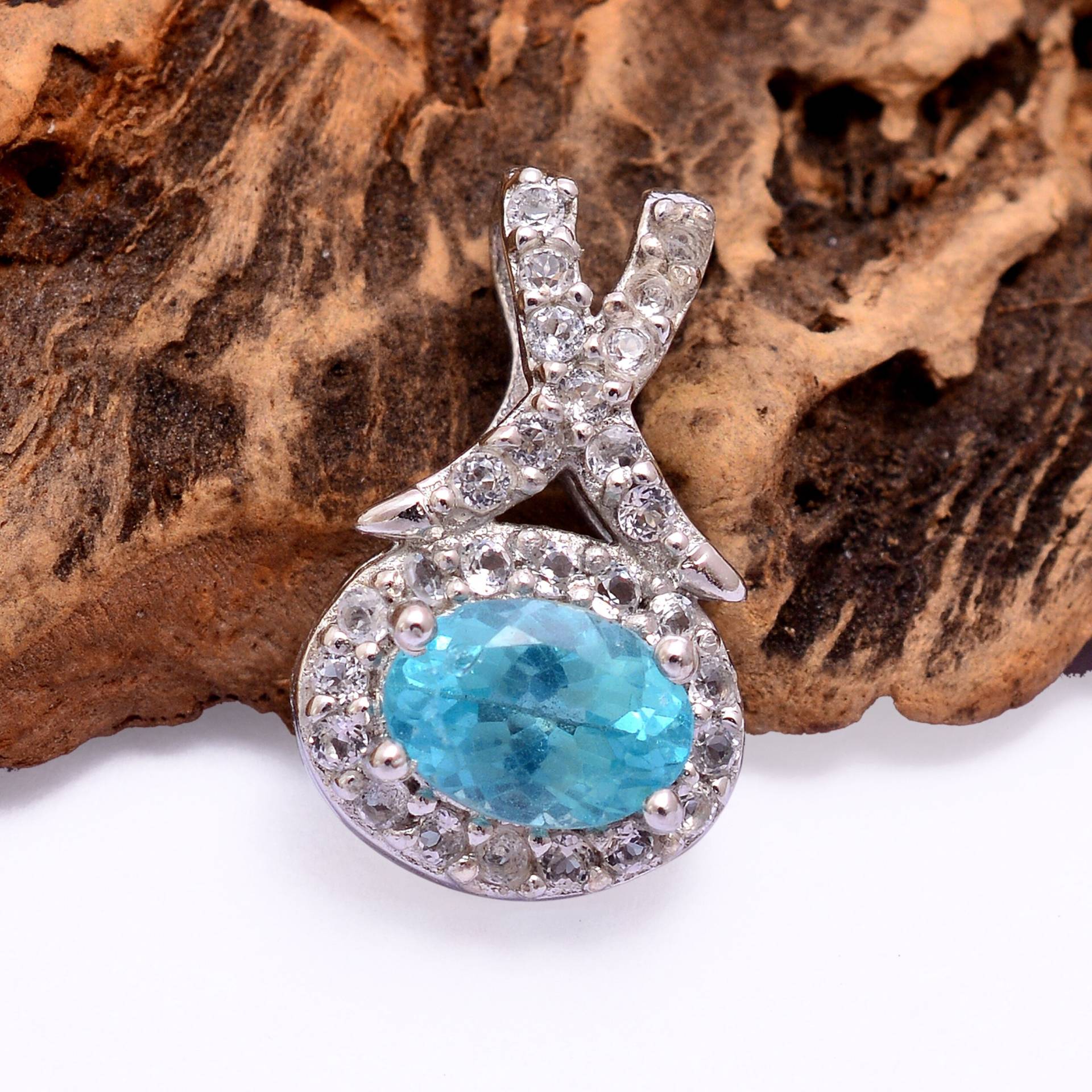 Blauer Apatit Sterling Silber Anhänger ~ Himmel 925 Halskette Feiner Handgemachter Schmuck Geschenke Für Sie Rb0087 von SilverGlareJewelry