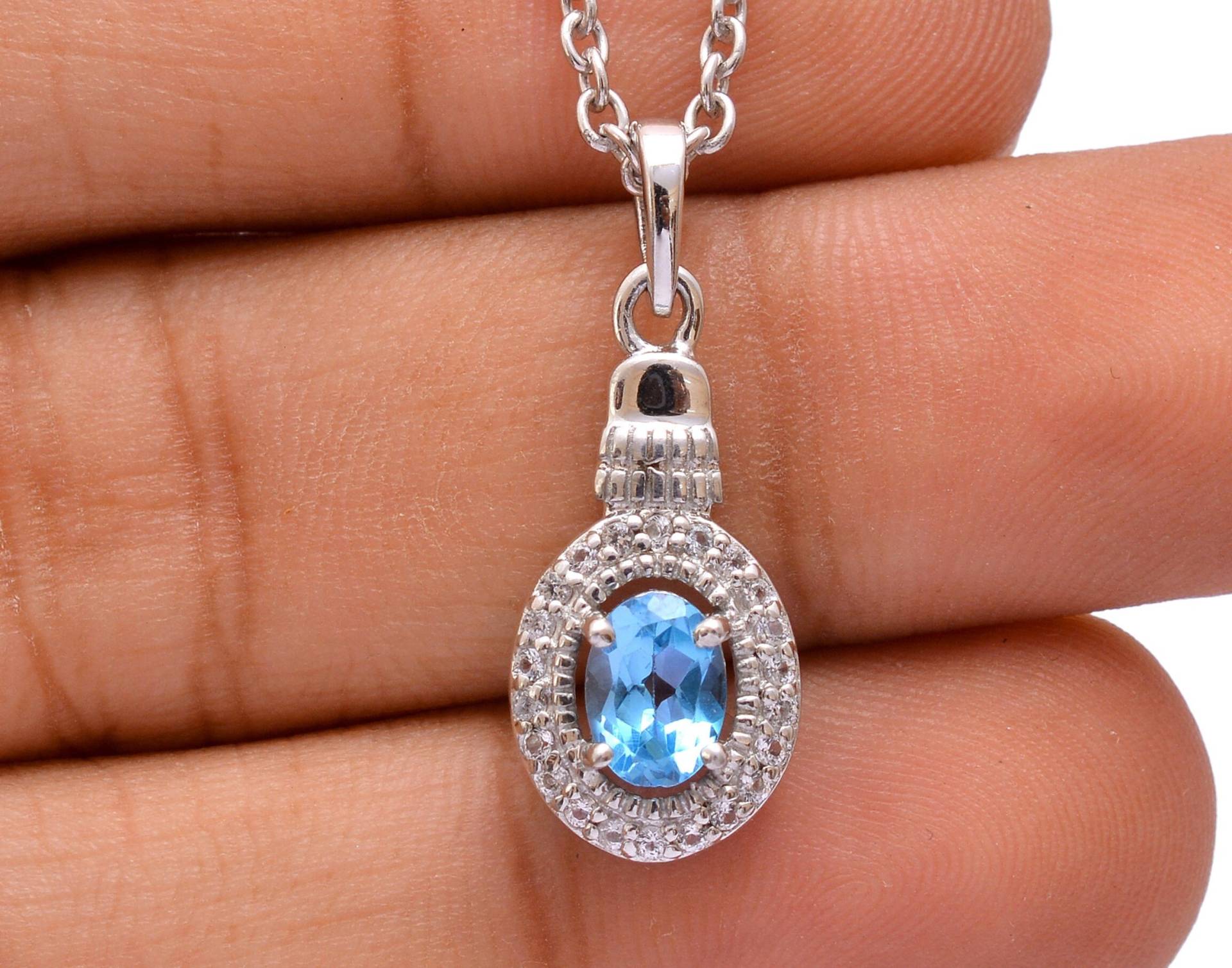 Natürlicher Schweizer Blautopas Sterling Silber Anhänger ~ November Geburtsstein Topas 925 Halskette Feiner Handgemachter Schmuck Geschenk Für Sie von SilverGlareJewelry