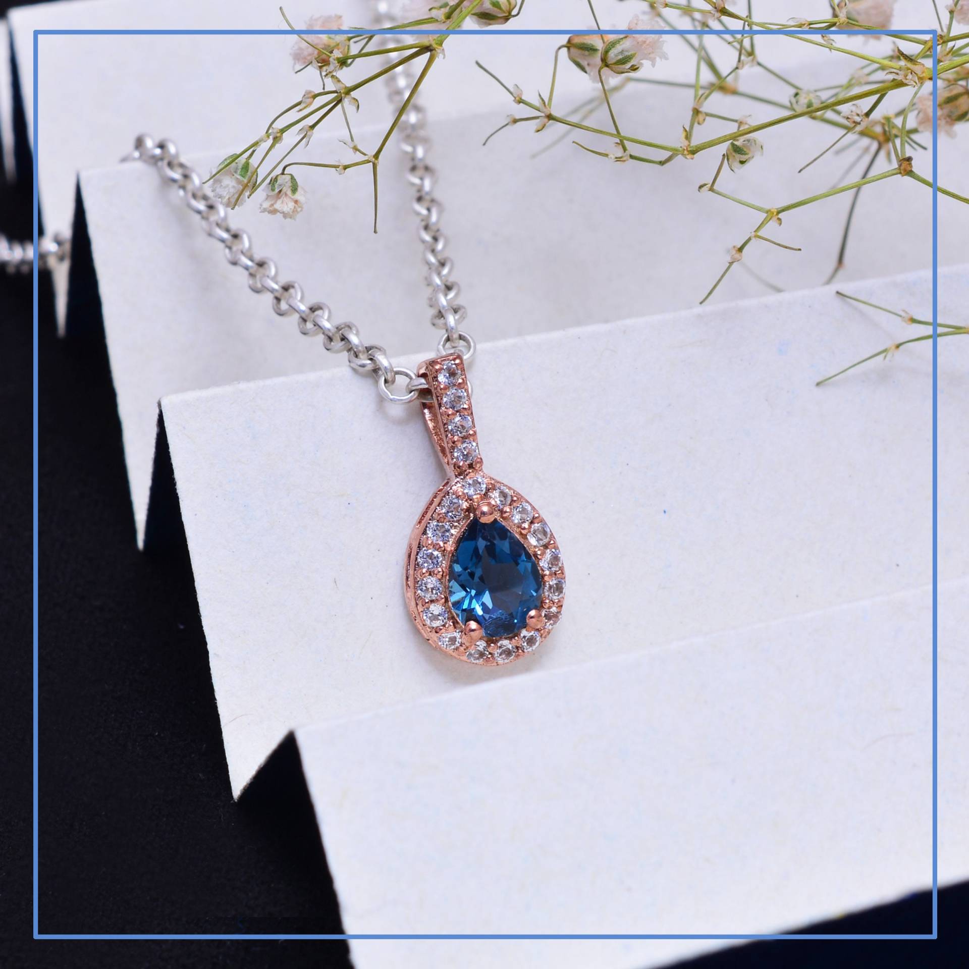 Roségold Sterling Silber London Blue Topaz Pear Anhänger ~ Feiner Blautopas 925 Tropfen Halskette Geschenkideen Für Sie Rb0043 von SilverGlareJewelry