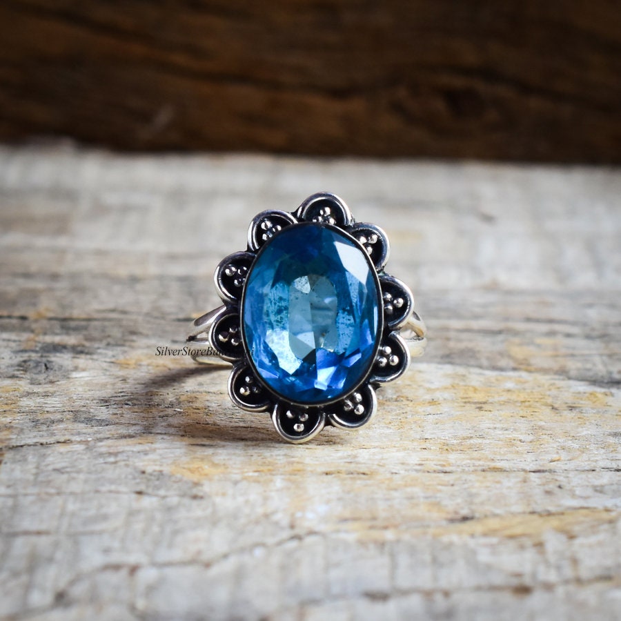 Blauer Topas Ring, 925 Sterling Silber Echter Stein Frauen Schmuck, Statement Geschenk Für Mädchen von SilverStoreBaniThani