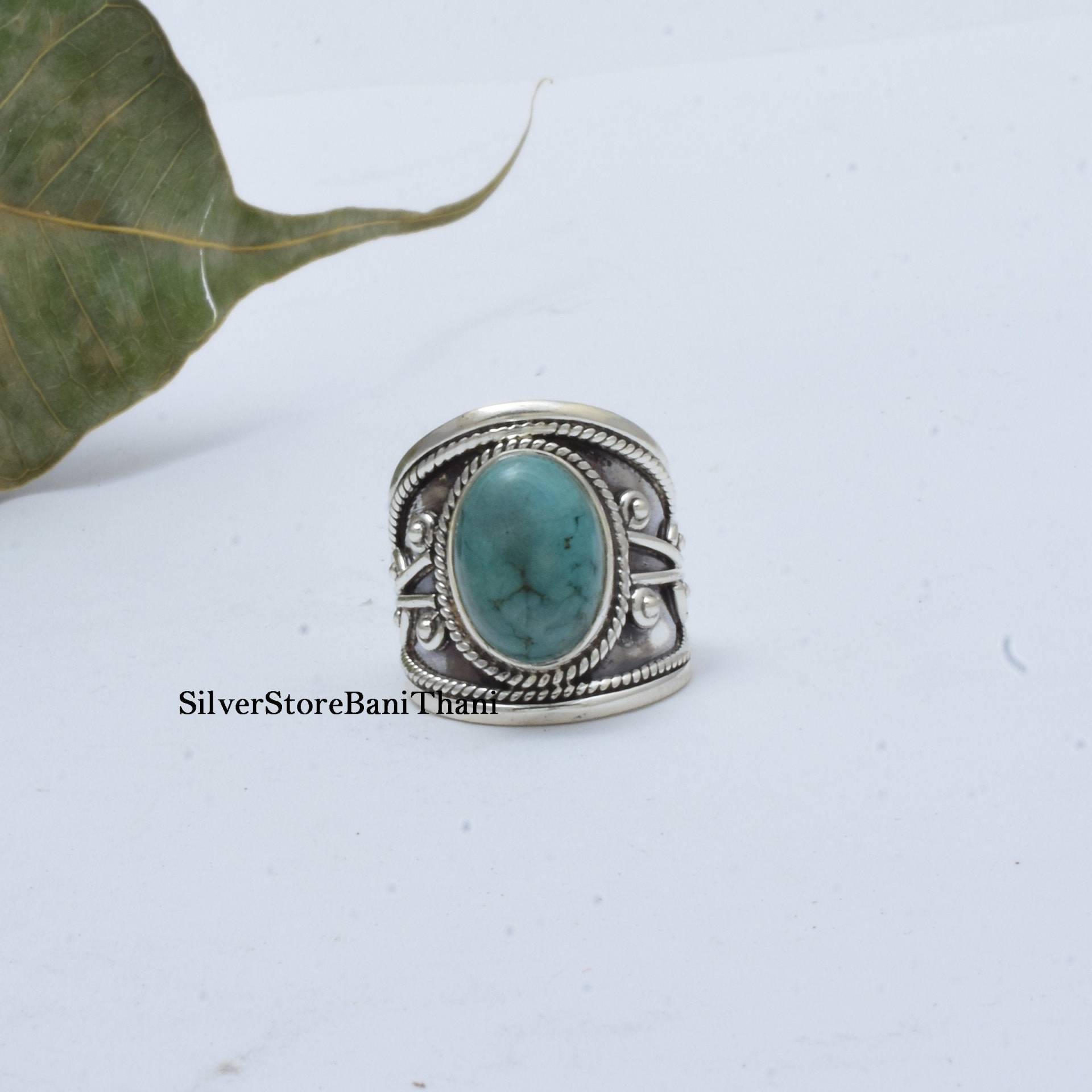 Blauer Türkis Ring, 925 Sterling Silber Handgemachter Frauen Statement Naturstein Geschenk Für Jahrestag von SilverStoreBaniThani