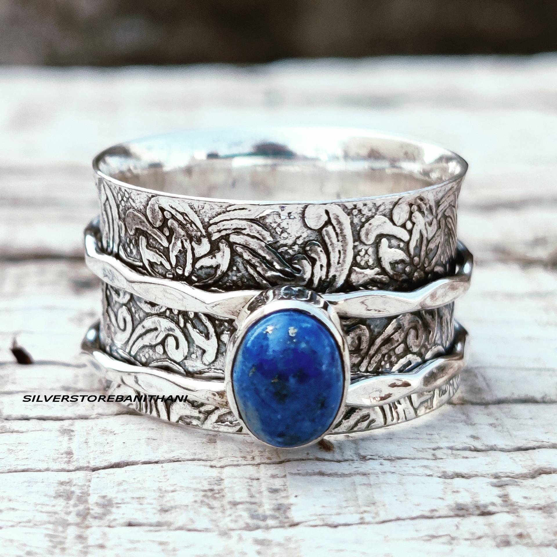 Lapis Lazuli Spinner Ring, 925 Sterling Silber Meditation Boho Edelstein Blauer Stein Spin Geschenk Für Frauen von SilverStoreBaniThani