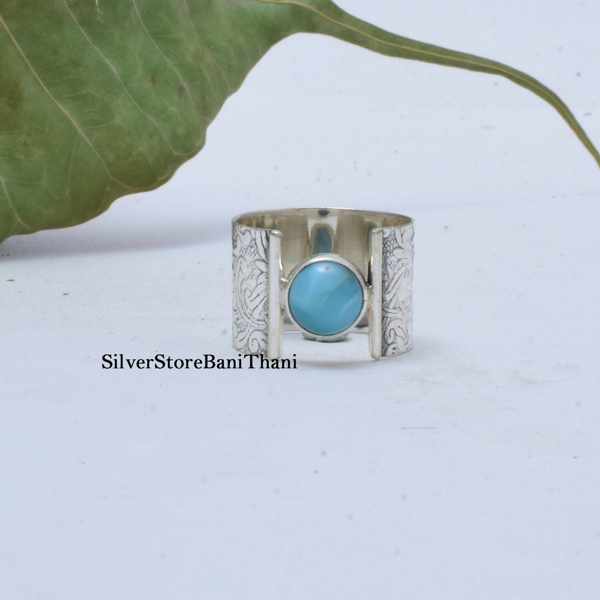 Larimar Band Ring, 925 Sterling Silber Handgemachter Boho Edelstein Blauer Stein Etsy Geschenk Für Frauen von SilverStoreBaniThani