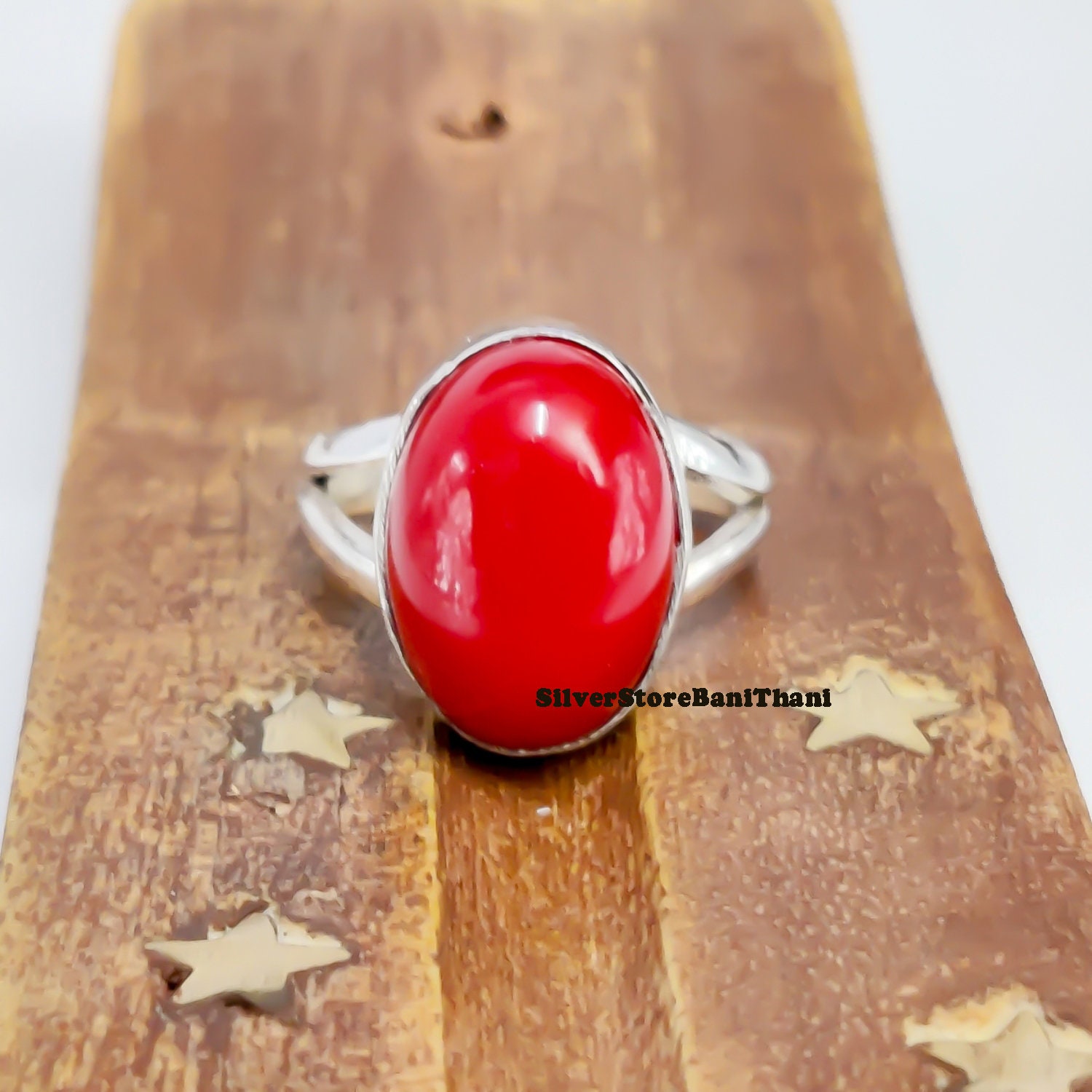 Rote Koralle Ring, 925 Sterling Silber Statement Handgemachter Natürlicher Schmuck, Schöne Geschenk Für Frauen von SilverStoreBaniThani