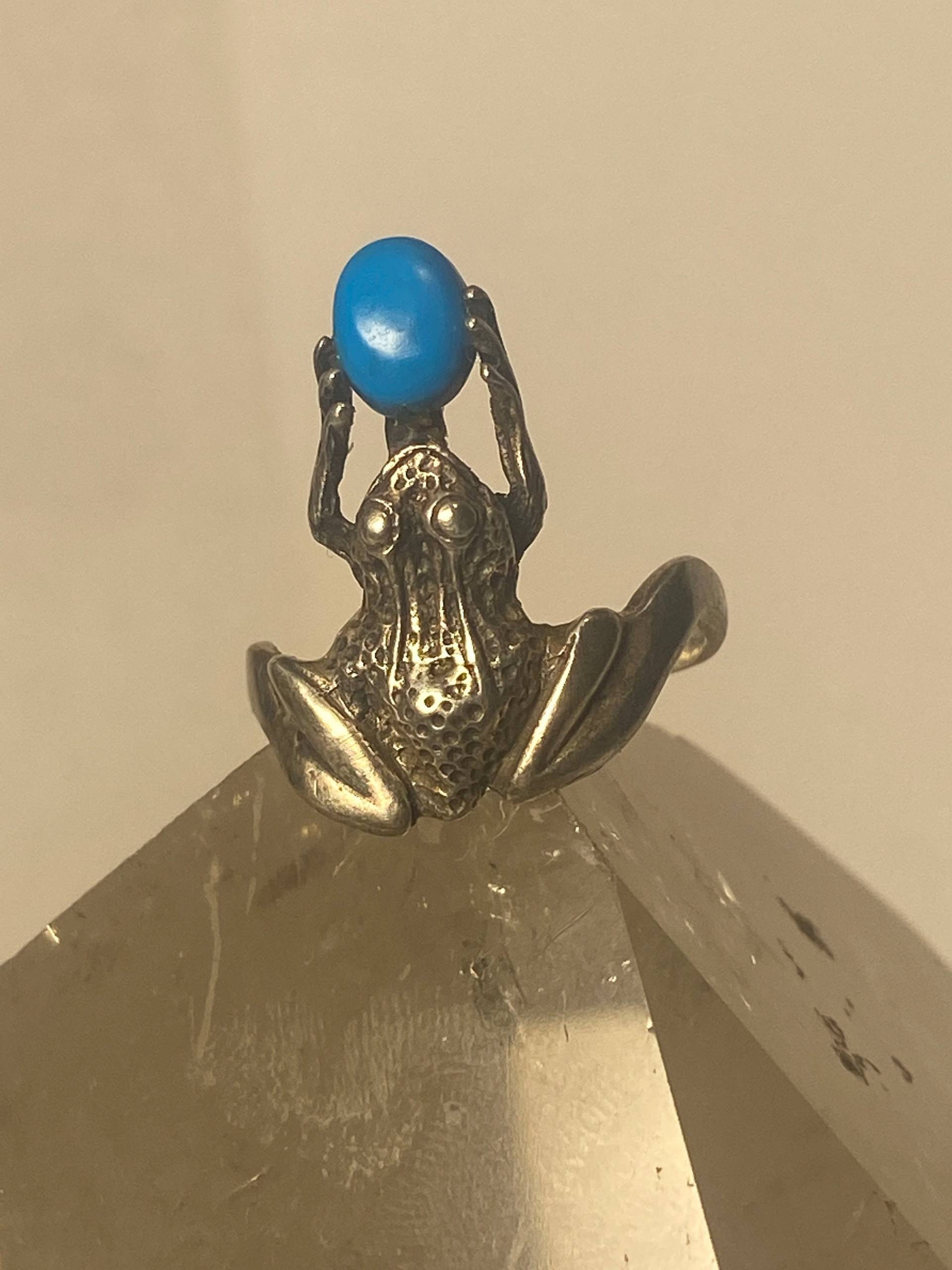 Frosch Ring Krötenband Blauer Stein Sterling Silber Damen Mädchen Größe 7 von Silvercity925