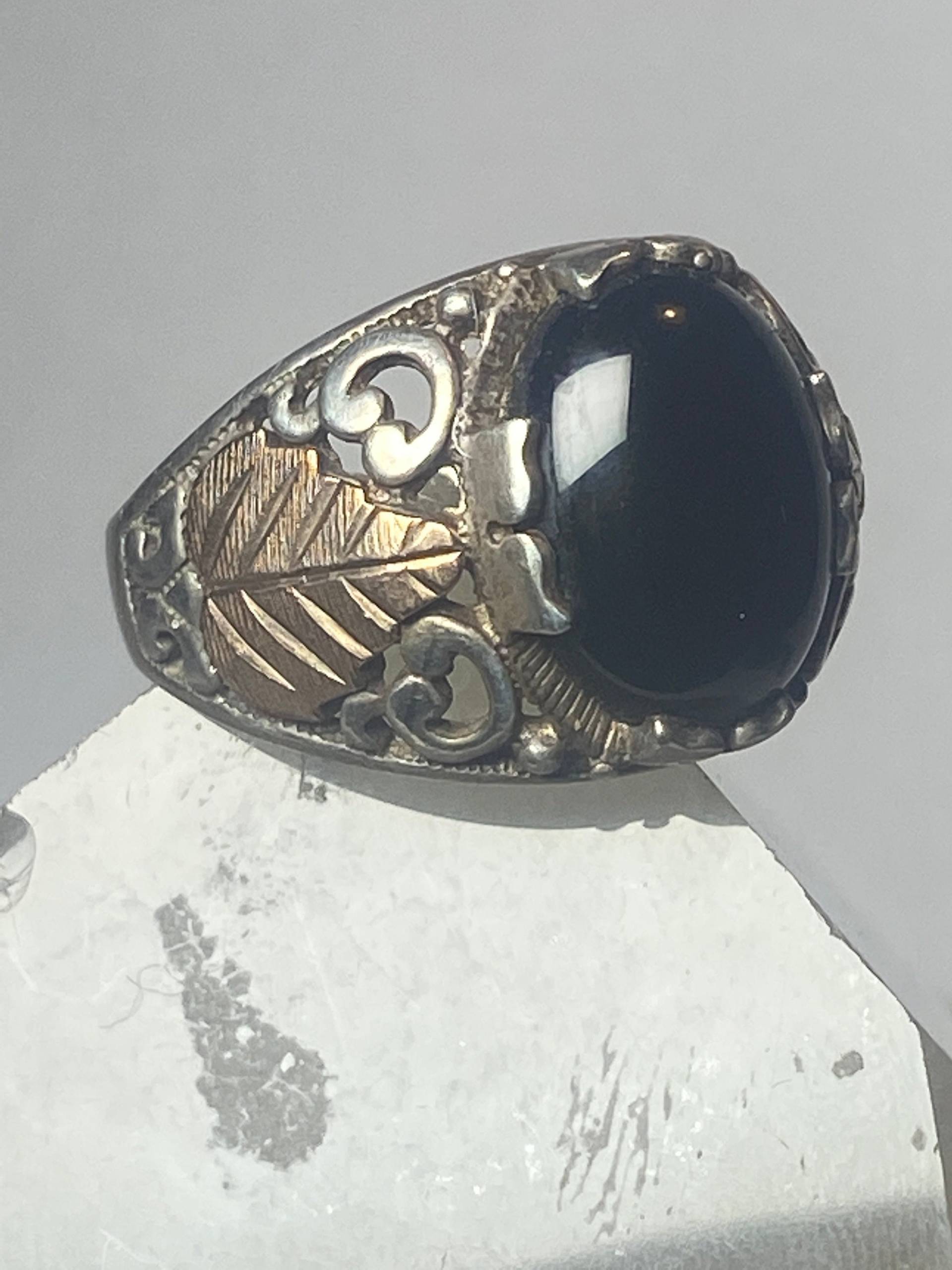 Onyx Ring Blatt Band Sterling Silber Damen Herren Größe 13 von Silvercity925