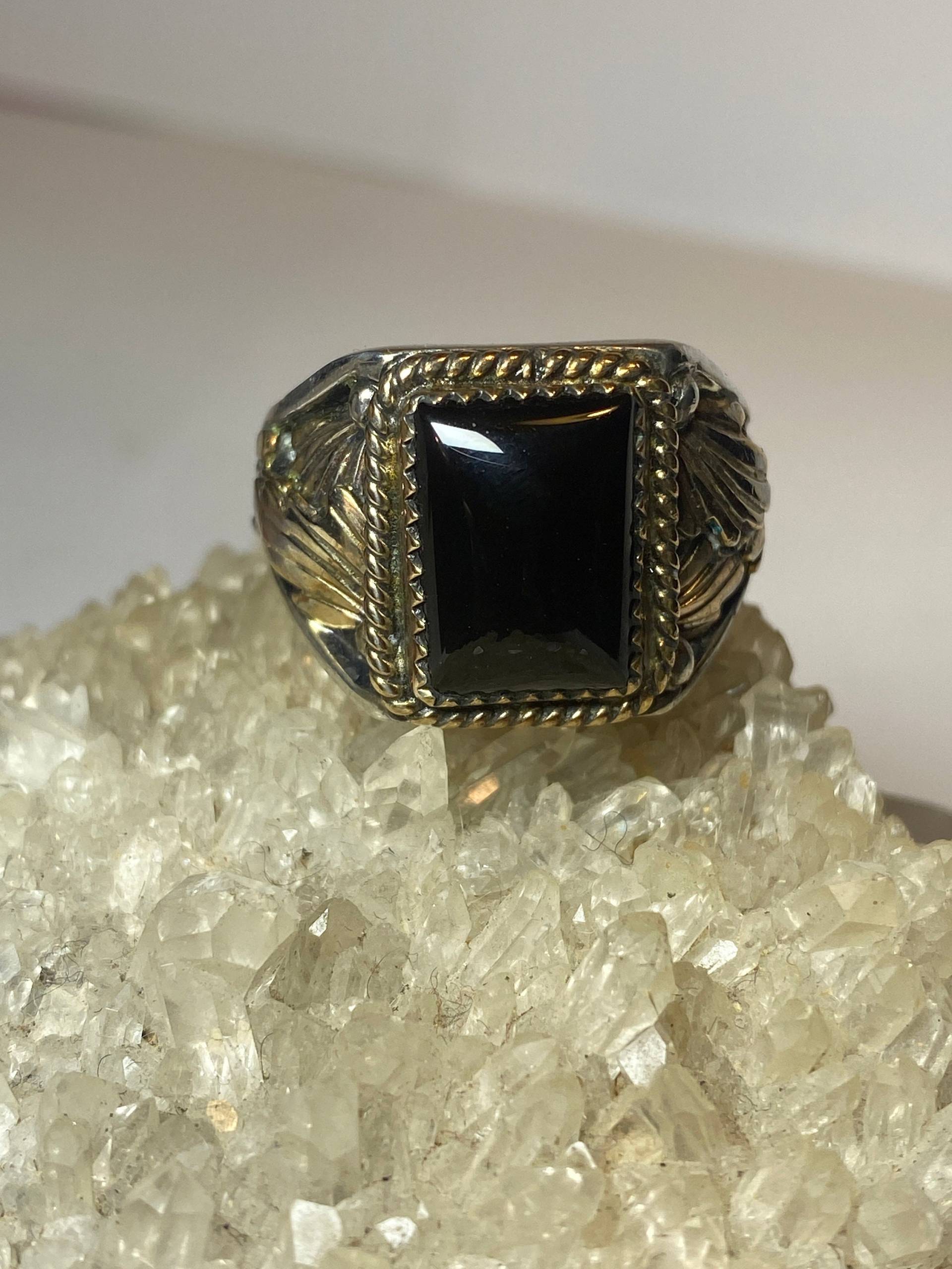 Onyx Ring Southwest Sterling Silber Blätter Pollack Damen Herren Größe 12, 75 von Silvercity925